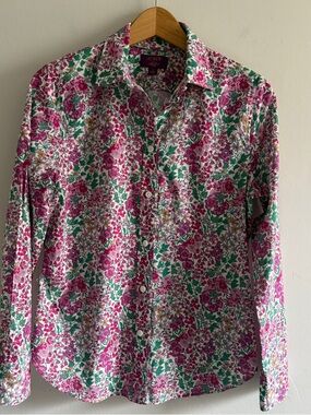 Liberty X J. Crew Floral Button-Down Shirt - Magenta, Green & White womens 2